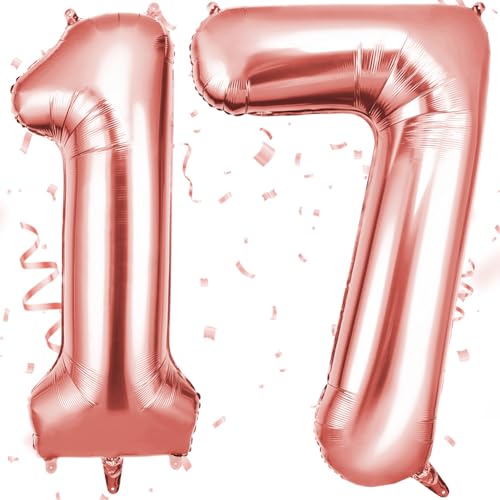 OFFCUP Zahlen Luftballon Roségold, Folienballon Zahl 17/71, 40 Zoll Helium Ballons Geburtstagsdeko Mädchen Junge Kindergeburtstag Party Deko Ballon Zahl Deko zum Geburtstag Silvester Neujahr von OFFCUP