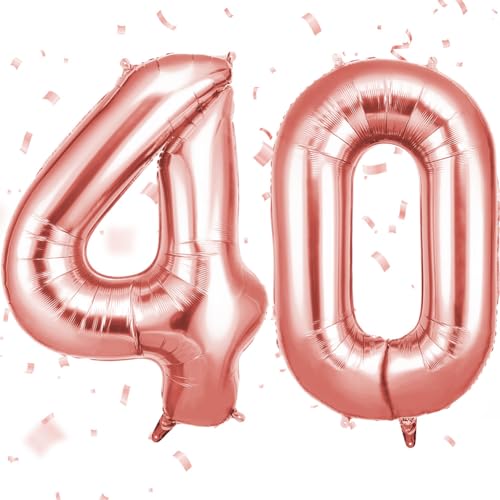 OFFCUP Zahlen Luftballon 40 Geburtstag Roségold, Folienballon Zahl 40, 40 Zoll Helium Ballons Riesen 101cm Geburtstag Mädchen Junge PartyDeko Ballon Zahl Deko zum Jubiläum Neujahr Hochzeit von OFFCUP