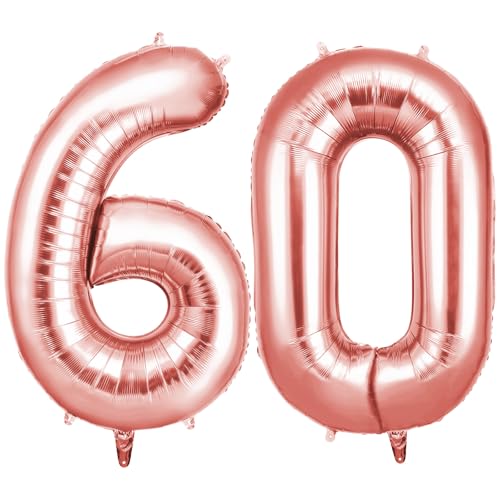 OFFCUP Zahlen Luftballon Roségold, Folienballon Zahl 60, 40 Zoll Helium Ballons Geburtstagsdeko Mädchen Junge Kindergeburtstag Party Deko Ballon Zahl Deko zum Geburtstag Silvester Neujahr von OFFCUP