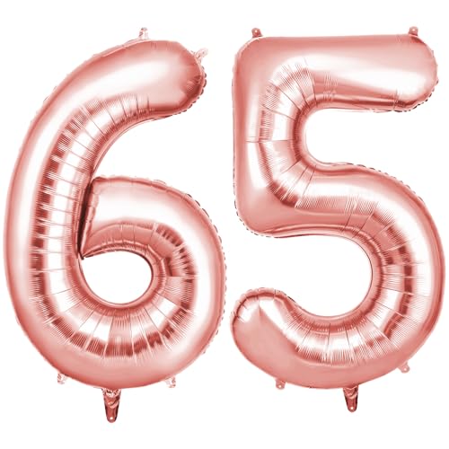 OFFCUP Zahlen Luftballon Roségold, Folienballon Zahl 65/56, 40 Zoll Helium Ballons Geburtstagsdeko Mädchen Junge Kindergeburtstag Party Deko Ballon Zahl Deko zum Geburtstag Silvester Neujahr von OFFCUP