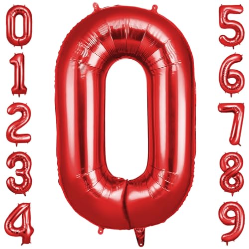 OFFCUP Zahlen Luftballon Rot, Folienballon Zahl 0, 40 Zoll Helium Ballons Geburtstagsdeko Mädchen Junge Kindergeburtstag Party Deko Ballon Zahl Deko zum Geburtstag Silvester Deko Neujahr Deko von OFFCUP
