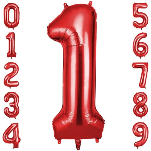 OFFCUP Zahlen Luftballon Rot, Folienballon Zahl 1, 40 Zoll Helium Ballons Geburtstagsdeko Mädchen Junge Kindergeburtstag Party Deko Ballon Zahl Deko zum Geburtstag Silvester Deko Neujahr Deko von OFFCUP