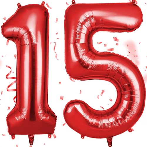 OFFCUP Luftballon Zahlen 15, Rot 15 Geburtstag Zahlen Ballon 101cm Groß Folienballon 40 Zoll Helium Ballons zum Mädchen Junge Geburtstag Party Deko Abschluss Jubiläums（15, Rot） von OFFCUP
