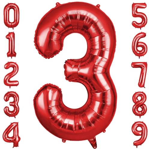 OFFCUP Zahlen Luftballon Rot, Folienballon Zahl 3, 40 Zoll Helium Ballons Geburtstagsdeko Mädchen Junge Kindergeburtstag Party Deko Ballon Zahl Deko zum Geburtstag Silvester Deko Neujahr Deko OFFCUP Zahlen Luftballon Rot, Folienballon Zahl 3, 40 Zoll Helium Ballons Geburtstagsdeko Mädchen Junge Kindergeburtstag Party Deko Ballon Zahl Deko zum Geburtstag Silvester Deko Neujahr Deko von OFFCUP
