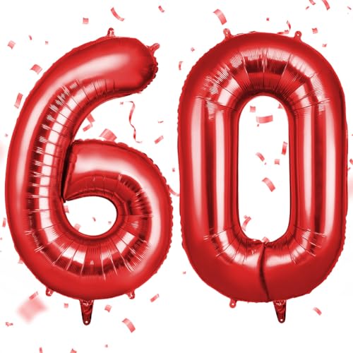 OFFCUP Zahlen Luftballon Rot, Folienballon Zahl 60, 40 Zoll Helium Ballons Geburtstagsdeko Mädchen Junge Kindergeburtstag Party Deko Ballon Zahl Deko zum Geburtstag Silvester Neujahr von OFFCUP