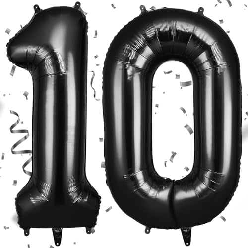 OFFCUP Luftballon Zahlen 10, Schwarz 10 Geburtstag Zahlen Ballon 101cm Groß Folienballon 40 Zoll Helium Ballons zum Mädchen Junge Geburtstag Party Deko Abschluss Jubiläums（10, Schwarz） von OFFCUP