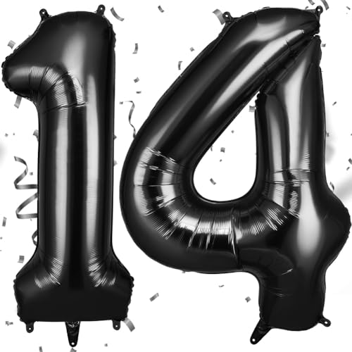 OFFCUP Zahlen Luftballon Schwarz, Folienballon Zahl 14/41, 40 Zoll Helium Ballons Geburtstagsdeko Mädchen Junge Kindergeburtstag Party Deko Ballon Zahl Deko zum Geburtstag Silvester Neujahr von OFFCUP