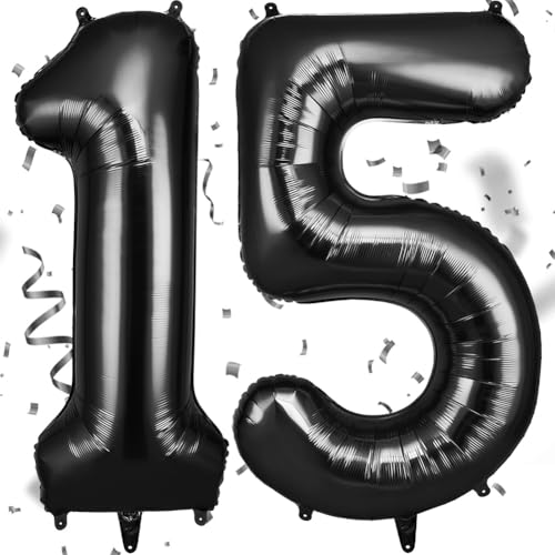 OFFCUP Zahlen Luftballon Schwarz, Folienballon Zahl 15/51, 40 Zoll Helium Ballons Geburtstagsdeko Mädchen Junge Kindergeburtstag Party Deko Ballon Zahl Deko zum Geburtstag Silvester Neujahr von OFFCUP