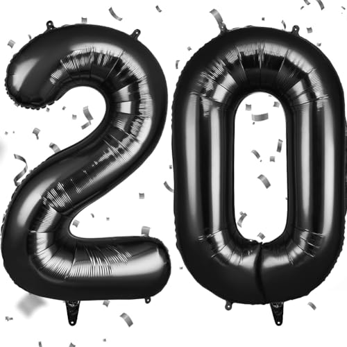 OFFCUP Zahlen Luftballon Schwarz, Folienballon Zahl 20, 40 Zoll Helium Ballons Geburtstagsdeko Mädchen Junge Kindergeburtstag Party Deko Ballon Zahl Deko zum Geburtstag Silvester Neujahr von OFFCUP