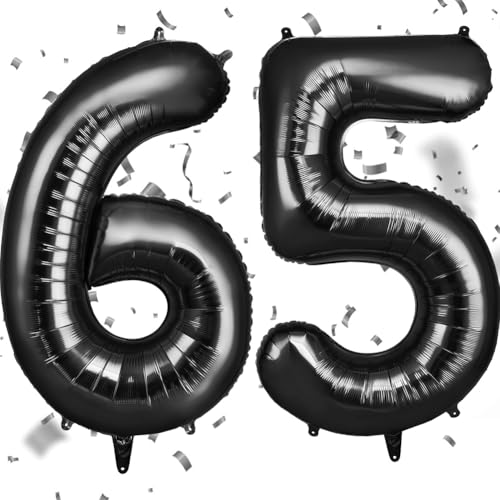 OFFCUP Luftballon Zahlen 65, Schwarz 65 Geburtstag Zahlen Ballon 101cm Groß Folienballon 40 Zoll Helium Ballons zum Mädchen Junge Geburtstag Party Deko Abschluss Jubiläums（65, Schwarz） von OFFCUP