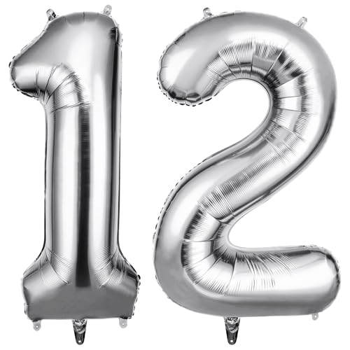 OFFCUP Zahlen Luftballon Silber, Folienballon Zahl 12, 40 Zoll Helium Ballons Geburtstagsdeko Mädchen Junge Kindergeburtstag Party Deko Ballon Zahl Deko zum Geburtstag Silvester Neujahr OFFCUP Zahlen Luftballon Silber, Folienballon Zahl 12, 40 Zoll Helium Ballons Geburtstagsdeko Mädchen Junge Kindergeburtstag Party Deko Ballon Zahl Deko zum Geburtstag Silvester Neujahr von OFFCUP