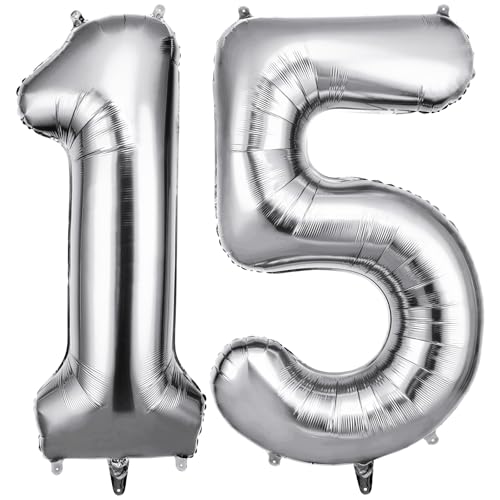 OFFCUP Zahlen Luftballon Silber, Folienballon Zahl 15/51, 40 Zoll Helium Ballons Geburtstagsdeko Mädchen Junge Kindergeburtstag Party Deko Ballon Zahl Deko zum Geburtstag Silvester Neujahr OFFCUP Zahlen Luftballon Silber, Folienballon Zahl 15/51, 40 Zoll Helium Ballons Geburtstagsdeko Mädchen Junge Kindergeburtstag Party Deko Ballon Zahl Deko zum Geburtstag Silvester Neujahr von OFFCUP