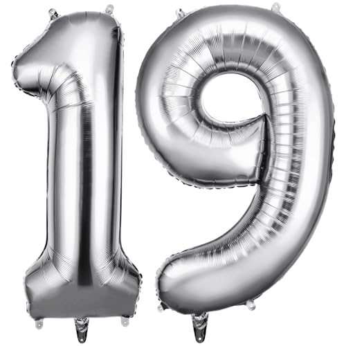 OFFCUP Zahlen Luftballon Silber, Folienballon Zahl 19/91, 40 Zoll Helium Ballons Geburtstagsdeko Mädchen Junge Kindergeburtstag Party Deko Ballon Zahl Deko zum Geburtstag Silvester Neujahr von OFFCUP