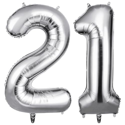 OFFCUP Zahlen Luftballon Silber, Folienballon Zahl 21, 40 Zoll Helium Ballons Geburtstagsdeko Mädchen Junge Kindergeburtstag Party Deko Ballon Zahl Deko zum Geburtstag Silvester Neujahr OFFCUP Zahlen Luftballon Silber, Folienballon Zahl 21, 40 Zoll Helium Ballons Geburtstagsdeko Mädchen Junge Kindergeburtstag Party Deko Ballon Zahl Deko zum Geburtstag Silvester Neujahr von OFFCUP
