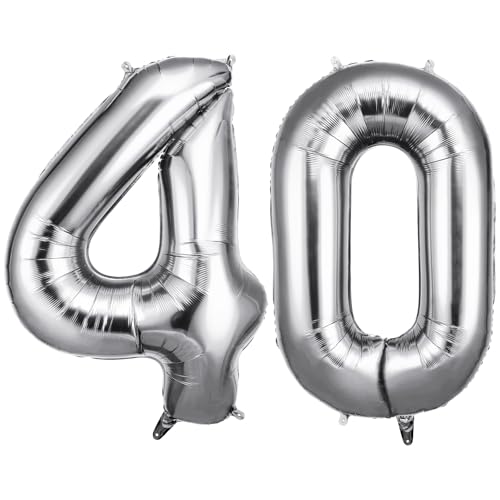 OFFCUP Zahlen Luftballon Silber, Folienballon Zahl 40, 40 Zoll Helium Ballons Geburtstagsdeko Mädchen Junge Kindergeburtstag Party Deko Ballon Zahl Deko zum Geburtstag Silvester Neujahr von OFFCUP