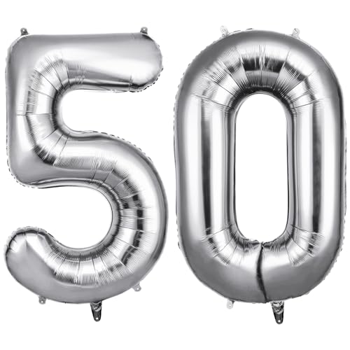OFFCUP Zahlen Luftballon Silber, Folienballon Zahl 50, 40 Zoll Helium Ballons Geburtstagsdeko Mädchen Junge Kindergeburtstag Party Deko Ballon Zahl Deko zum Geburtstag Silvester Neujahr OFFCUP Zahlen Luftballon Silber, Folienballon Zahl 50, 40 Zoll Helium Ballons Geburtstagsdeko Mädchen Junge Kindergeburtstag Party Deko Ballon Zahl Deko zum Geburtstag Silvester Neujahr von OFFCUP