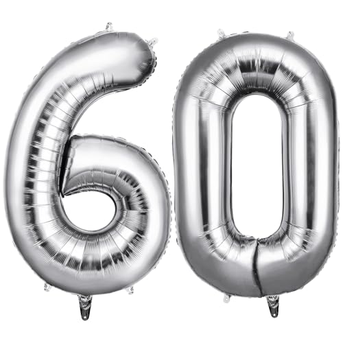 OFFCUP Zahlen Luftballon Silber, Folienballon Zahl 60, 40 Zoll Helium Ballons Geburtstagsdeko Mädchen Junge Kindergeburtstag Party Deko Ballon Zahl Deko zum Geburtstag Silvester Neujahr OFFCUP Zahlen Luftballon Silber, Folienballon Zahl 60, 40 Zoll Helium Ballons Geburtstagsdeko Mädchen Junge Kindergeburtstag Party Deko Ballon Zahl Deko zum Geburtstag Silvester Neujahr von OFFCUP