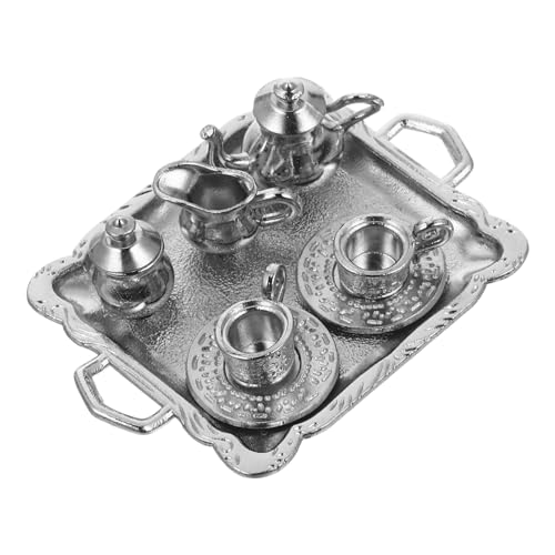 OFFIGAM 1 Satz Mini-teeset Teezubehör Miniaturutensilien Mini- Puppenhaus Teetasse Rollenspielzubehör Küche Rollenspiel Mini-hausdekoration Mini-tassen Legierung Silver von OFFIGAM