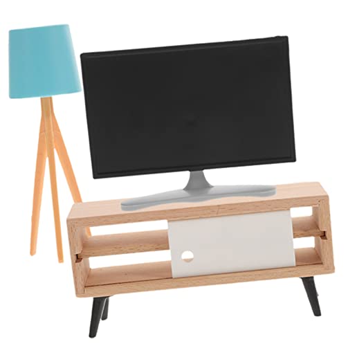 OFFIGAM 1 Satz Miniatur Fernseher für Puppenhaus Teiliges Modell mit Tv Tv Schrank Tischlampe Dekorationszubehör für Kreative Miniaturgestaltung im Wohnzimmer oder Schlafzimmer von OFFIGAM