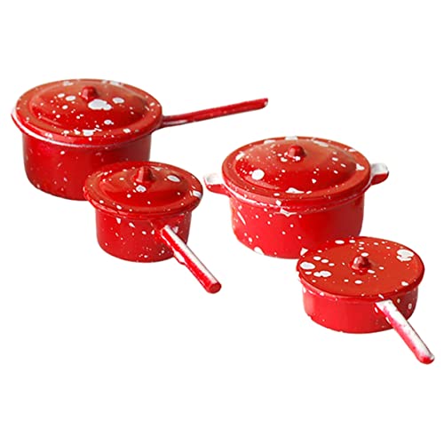 OFFIGAM 1 Satz Puppenhaus Emaille Topf Landscape Decor Dollhouse Kitchen Accessories Dollhouse Kitchen Decoration Puppenhaus-Küchenzubehör Spielzeugsimulation Pfannen Metall rot von OFFIGAM