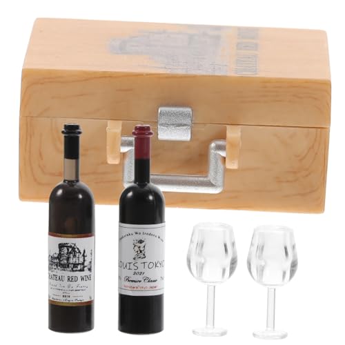 OFFIGAM 1 Satz Puppenhaus Wein Getränke Cocktail Dekoration kinderzimmer puppenhauszubehör Weingläser für Kinderparty Gefälligkeiten Mini-Weinflasche für Plastik von OFFIGAM