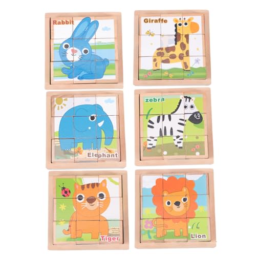 OFFIGAM 1 Satz Sechsseitige Malbausteine Bildungsspielzeug Kinderspielzeug Puzzle-Block Puzzlespielzeug Bildungsrätsel Kinderpuzzle Cartoon-Puzzle Rätsel Zum Frühen Lernen Holz von OFFIGAM