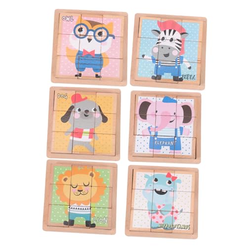 OFFIGAM 1 Satz Sechsseitige Malbausteine Puzzle-Block Kreatives Rätsel Kinderpuzzle Lustiger Puzzleblock Rätsel Zum Frühen Lernen Bildungsrätsel Cartoon-rätsel Holz von OFFIGAM