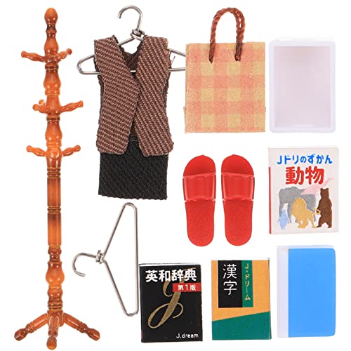 OFFIGAM 1 Satz Simulierte Garderobe Miniatur Puppenkleidung Puppenwagen Babypuppe Puppenhaus Puppenkleiderbügel Puppenfigur Aufhänger Kunststoff + Stoff + Edelstahl + Leder von OFFIGAM