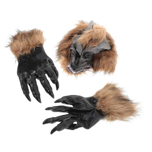 OFFIGAM 1 Satz Wolfskopf Maske und Krallenhandschuhe Halloween Cosplay Zubehör für Erwachsene Realistische Verkleidung für Kostümpartys und Karneval Maske Handschuhe OFFIGAM 1 Satz Wolfskopf Maske und Krallenhandschuhe Halloween Cosplay Zubehör für Erwachsene Realistische Verkleidung für Kostümpartys und Karneval Maske Handschuhe von OFFIGAM