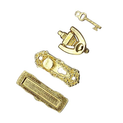 OFFIGAM 1 Satz Zubehör für Hardware-Dekoration Dollhouse Lock Mini-Pull-Ring-Ornament für kinderspielzeug Miniatur-Türschloss Mini-Schloss-Verzierungen Metall Golden von OFFIGAM