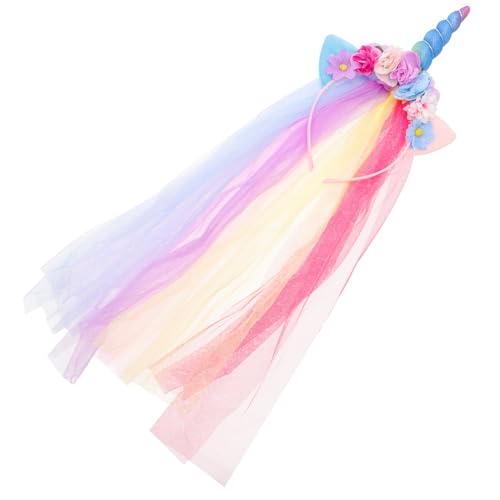 OFFIGAM 1 Stück Einhorn Haarreif mit Schleier Süßes Haarschmuck Accessoire für Mädchen für Geburtstagsfeiern Halloween und Tägliches Tragen von OFFIGAM