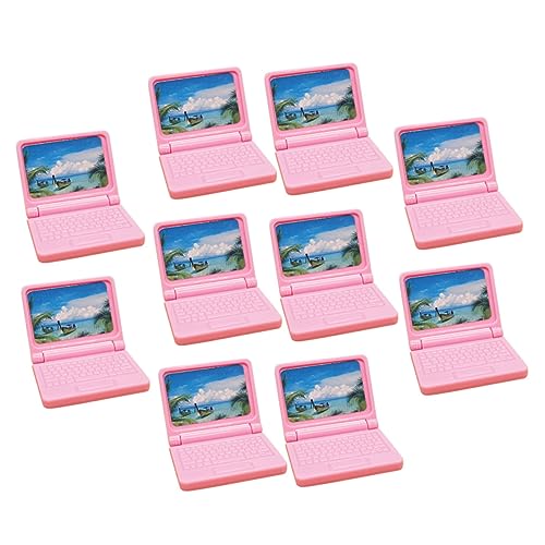 OFFIGAM 10 Stück Mini-Computer Puppenhaus-simulationsnotizbuch Mini-Laptop-Modell Mini-Notebook-Computer Szenensimulationsnotizbuch Puppenhaus Mini-Laptop Mini-Laptop-dekore Rosa Plastik von OFFIGAM