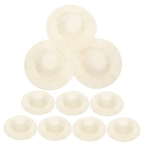 OFFIGAM 10 Stück Mini Hüte Winzige Strohhüte Zum Basteln Hut Sombreros Mini Strohhüte Zum Basteln Winzig Für Puppen Mini Cowgirl Hüte Miniatur Puppen Mini Zeug Stoff Beige von OFFIGAM