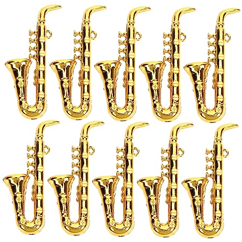 OFFIGAM 10 Stück Musikinstrumentenmodell Figuren Miniaturen Kleine Geige Miniatur Musikinstrumente Dekoration Miniatur-Musik-Saxophon- Miniatur-Saxophon Plastik Golden von OFFIGAM