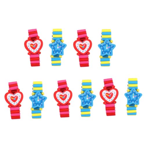 OFFIGAM 10 Stück Teiliges Holzspielzeug Umweltfreundliche Bunte Holzarmbanduhren mit Elastischem Band Sicheres Lernspielzeug für Jungen und Mädchen Pädagogisches für Kreatives von OFFIGAM