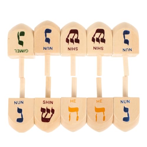 OFFIGAM 10Stücke Dreidel Spielzeugset aus Holz Klassische Dreidels für Chanukka Partydekoration Fördert Konzentration und Feinmotorik für Spaß von OFFIGAM