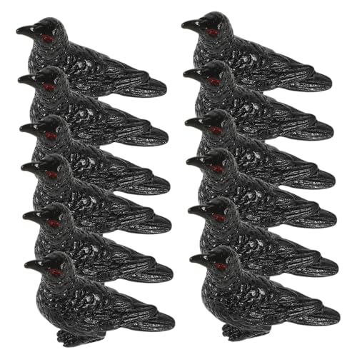 OFFIGAM 12 Stück Halloween-mikrolandschaft Scheibengardinen Miniatur-krähenfigur Mini-gartenornament Vogelschmuck Tischdekoration Aus Sand Mini-Vogel-Dekoration Vögel Figuren Harz Black von OFFIGAM