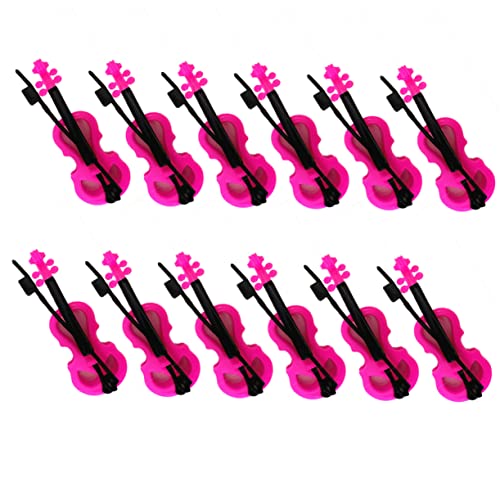 OFFIGAM 12 Stück Mini-Geige Musical Toy Instruments für gieskanne kinderspielzeug Miniatures Modell der Puppenstubengeige Miniatur-Geigenspielzeug Plastik Rosy von OFFIGAM