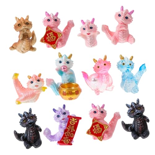 OFFIGAM 12 Stücke Puppe Figur Harz Figuren Mini Chinesische Ornamente Drachen Decor Für von OFFIGAM