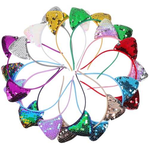 OFFIGAM 12Stücke Katzenohren Haarreifen mit Pailletten Glitzernde Kostüm Accessoires für Damen für Partys Mottopartys und Halloween Niedliche Katzenohren Verschiedenen von OFFIGAM