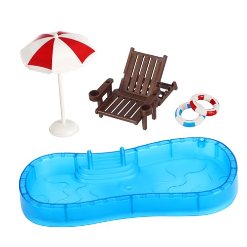 OFFIGAM 1Satz Mini Möbelmodell Puppenhaus Deko mit Schwimmring und Mini Pool Zubehör für Mikro Landschaftsliebhaber Sommermöbel für Sammler von OFFIGAM