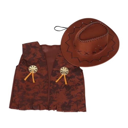 OFFIGAM 2 Pcs Cowboy Kostüm Set Western Cowboy -outfits Offene Vorderweste Mit Hut -set Für Jungen Kinder Cowgirl Western Party Kosposition Cosplay M von OFFIGAM