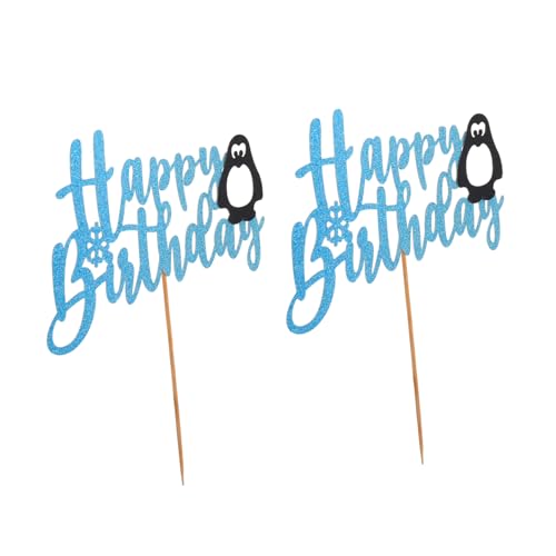 OFFIGAM 2 Stück Geburtstagsfeier Dekoration Geburtstagstorte Pfote Pinguin Partyzubehör Für Dessert-cupcake-topper Foto Der Geburtstagsfeier Einlegekarten Hölzern von OFFIGAM