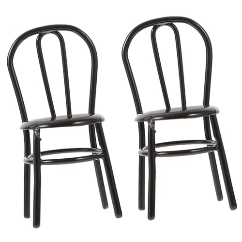 OFFIGAM 2 Stück Mini-Hausversorgung Dekoration Schlafzimmer Bedroom Decoration Ornaments Dekorationen Zubehör Klappstuhl schöner Ministuhl entzückendes Miniaturspielzeug Legierung Black von OFFIGAM