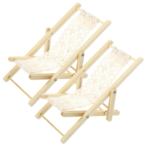 OFFIGAM 2 Stück Miniatur-freizeitstuhl Spielzeugboot Möbel Strand Liege Deck Stühle Zusammenklappbarer Miniatur-Lounge-Sessel Faltbarer Mini-Lounge-Sessel Beige Geflochtenes Seil von OFFIGAM