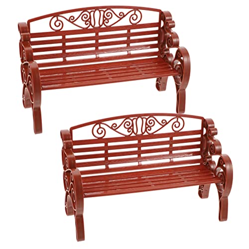 OFFIGAM 2 Stück Minibank märchenhafte gartenbank Mini-Gartenbank Hausbänke Außenbank Terrassenbank Park playmobilhaus Garden Furniture dekoratives Bankmodell Bankmodell-Requisite Abs Brown von OFFIGAM