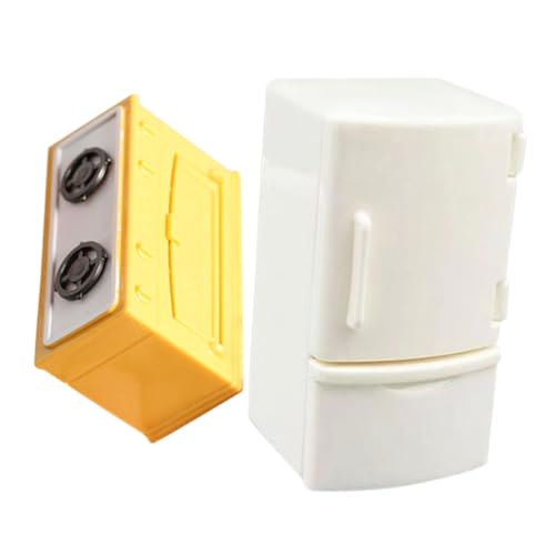 OFFIGAM 2 Stück Puppenhaus-Herd-Kühlschrank Mini-Puppen Zubehör für Babypuppen Tragehilfe für Babypuppen kūhlschrank Puppenhaus-Dekoration Puppenmöbel Mini-Ofen- PVC von OFFIGAM