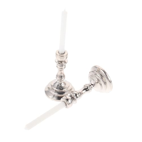 OFFIGAM 2 Stück Puppenhauskerzen Ornamente Miniatur-Laterne Miniaturkerzenhalter für Puppenhaus Miniaturen Dekorationen Mikrolandschaft Dekore Mini-Kerzenständer Harz Silver von OFFIGAM
