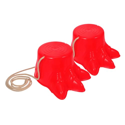 OFFIGAM 2 Stück Stelzenschuhe Kunststoff Outdoor Stilts für Vorschulkinder Balance Training Anfänger Stelzen für Outdoor Sport Rot Seil Zufälliger Stil von OFFIGAM