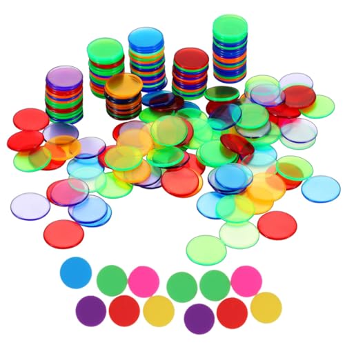 OFFIGAM 200 Stück Plastikspielchips für Lernspielzeug für Bingo und Spiele Bunte Chips Transparent und Einfarbig als Belohnung für Glücksspiel von OFFIGAM